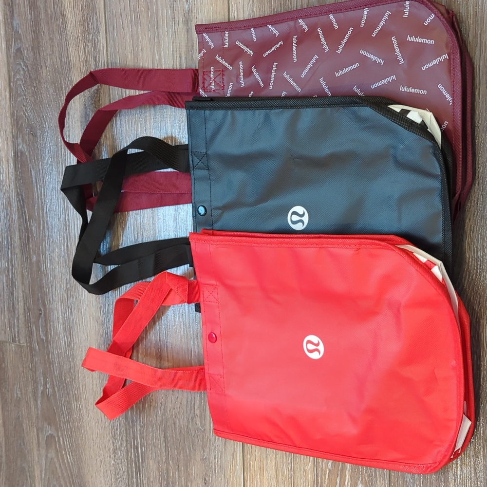 Lululemon reusable shopping bags small size X3 (1 Red+ 1 Maroon + 1 Black)